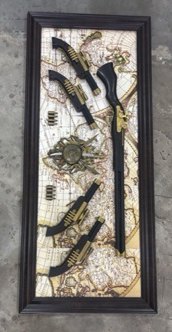 Vintage flintlock rifle and pistol replica framed wall decor
