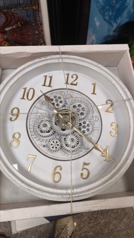 White dial wall clock with exposed gear-mechanism design