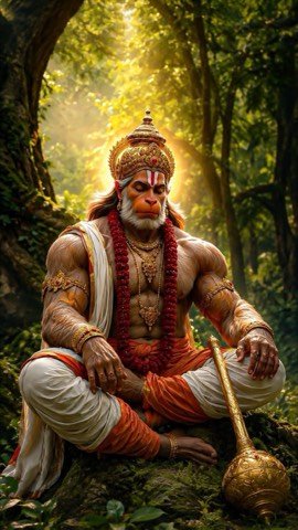 Framed Lord Hanuman painting in a meditative pose