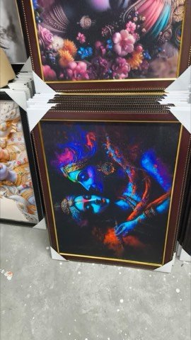 Contemporary neon-style Radha Krishna wall art painting