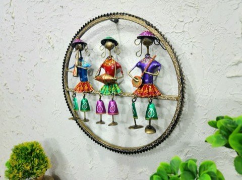 Rajasthani folk musician metal wall hanging, handicraft decor piece