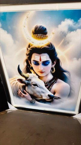 Framed Lord Shiva with sacred cow devotional painting
