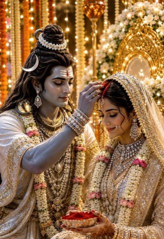 Devotional Shiv-Parvati wedding themed wall art painting