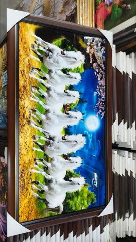 Seven white horses moonlight wall art painting